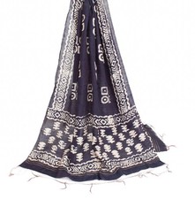 Sushila Vintage Black 100 Pure Silk Dupatta Batik Printed Long Stole Hijab Wrap