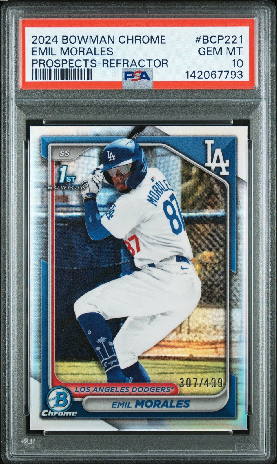 2024 BOWMAN CHROME PROSPECTS REFRACTOR #BCP221 EMIL MORALES 307/499 PSA 10