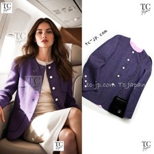 $4350 CHANEL 13S Indigo Navy Purple Pink Pearl Big CC Button Tweed Jacket 38 US6
