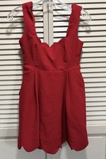 Nasty Girl Short Red Zip Back Straps Lined Dress Size Small Scalloped Hem Pocket