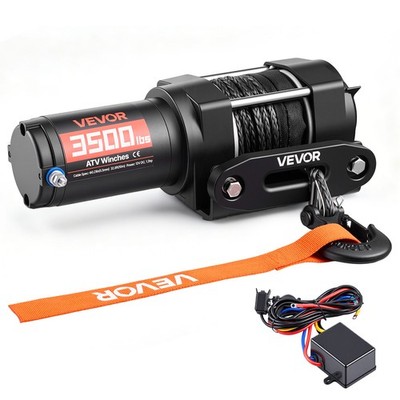 VEVOR 3500 lbs Electric Winch ATV UTV 12V Synthetic Rope Wired Remote Control