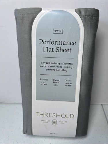 Threshold 400 Thread Count Performance Flat Sheet Classic Gray -Twin