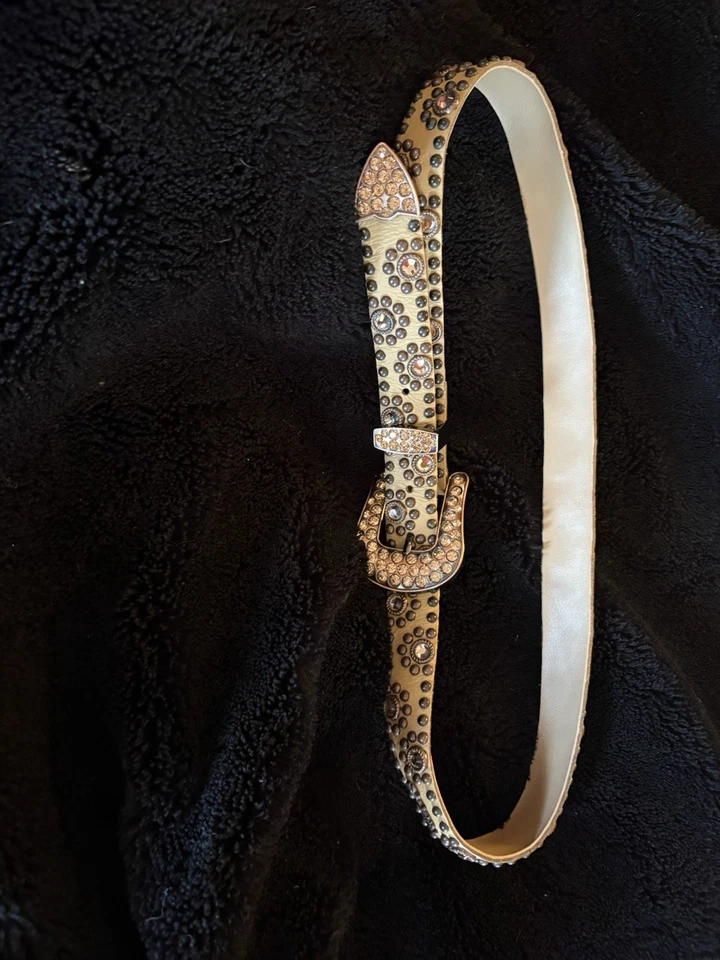 Cinturón Kippys Famoso Estrás “Estilo Vaquera” Vintage Bronceado Tachonado Cuero Foto 3 de 4