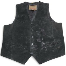 Vintage Y2K/90s Permit Platinum Leather Vest Biker Distressed Men's M Black Goth