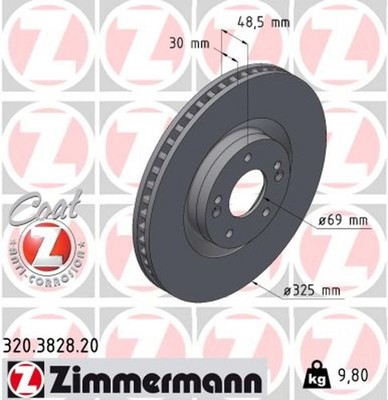 2x ZIMMERMANN Bremsscheibe COAT Z 320.3828.20 für KIA SORENTO 4 MQ4 MQ4A GDi AWD