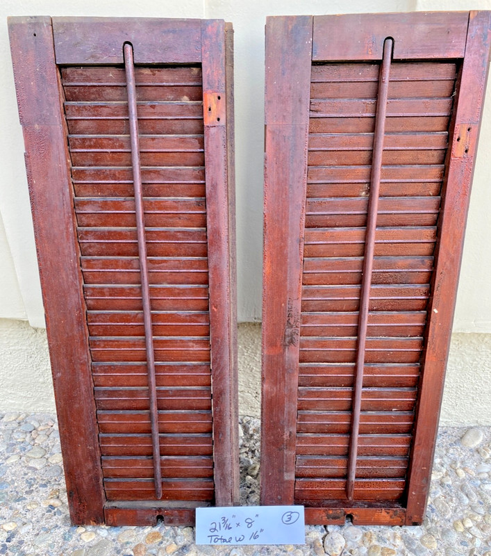 Early 1900’s Antique Wood Plantation Louvered Window Shutters Set     21” X 16”