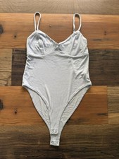 Forever 21 Womens M Light Blue Ribbed Scoop Neck Bodysuit Coquette Layer