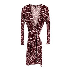 Ann Taylor Wrap Dress Womens Size 2 Burgundy Red Floral Stretch Jersey Knit