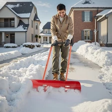 VEVOR Snow Pusher Shovel w/ Wheels 37.8 in Snow Removal Shovel Plow for Driveway