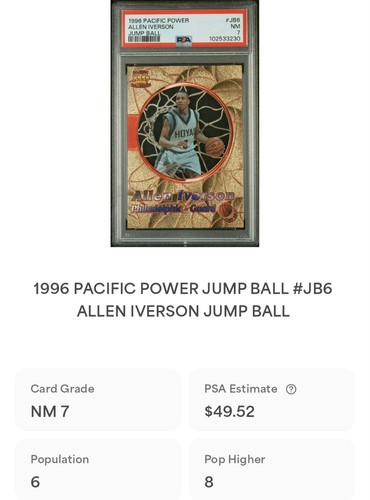 1996 Pacific Power ALLEN IVERSON Rookie JUMP BALL Gold Acetate - PSA 7 - Picture 4 of 4