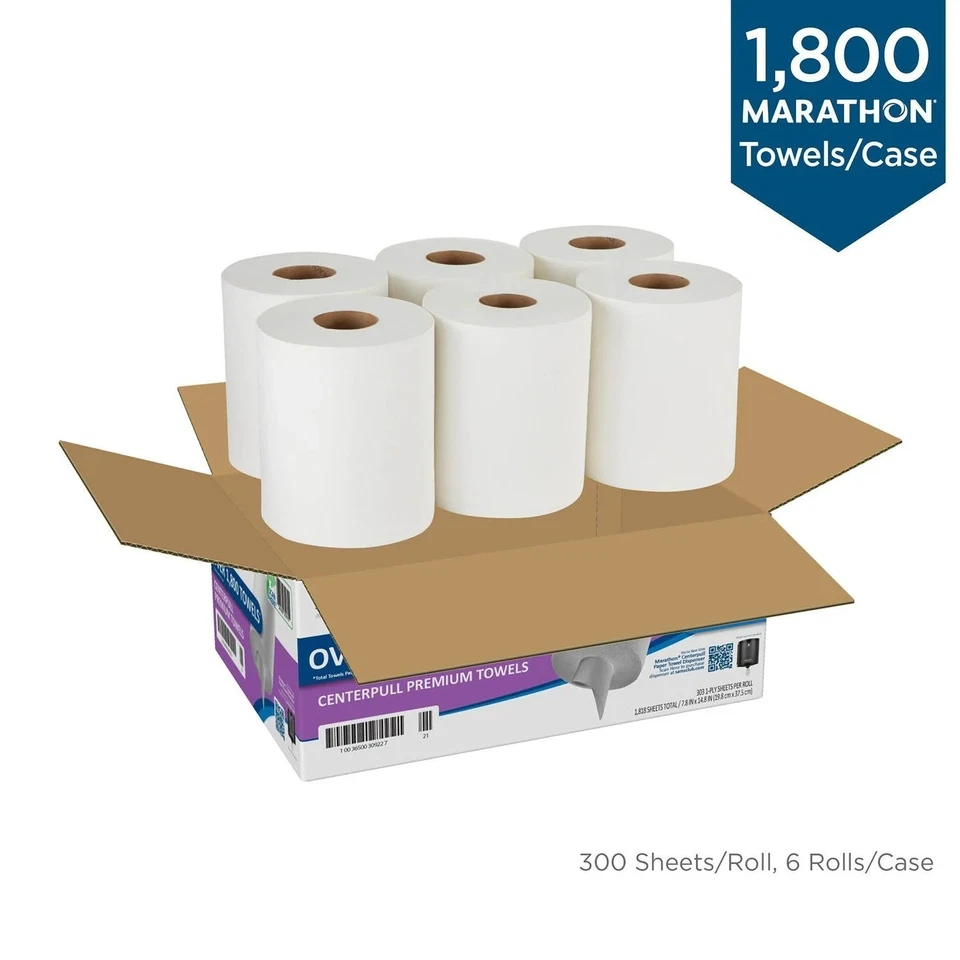 Marathon Centerpull Premium White 1-Ply Paper Towels 6 Rolls, 300 Sheets/Roll - Image 3 of 4