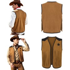 Men Vest Lightweight Waistcoat Sleeveless Western Cowboy Renaissance Role Play