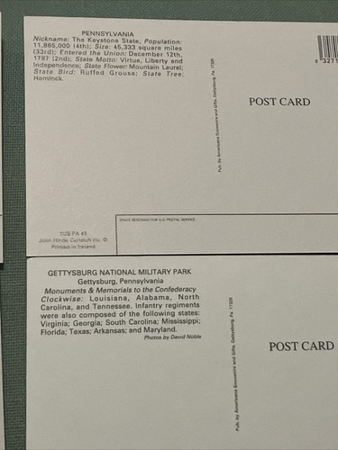 VTG LOT Of 5 GETTYSBURG PENNSYLVANIA POST CARDS Printed In IRLAND - Picture 17 of 17