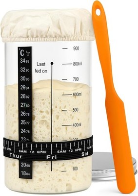 34 oz Sourdough Starter Jar, Large Artisan Glass Sourdough Starter Jar Kit with