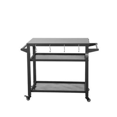 3-Shelf Outdoor Grill Carts Table with Wheels, Pizza Oven Stand, Food Prep Cart