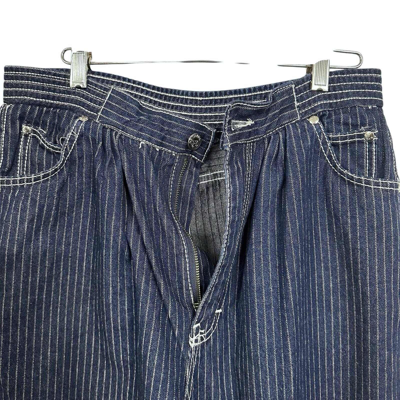Gitano Womens Sz 14 Vintage 80s Blue White Vertical Stripes High Waist Y2K Jeans