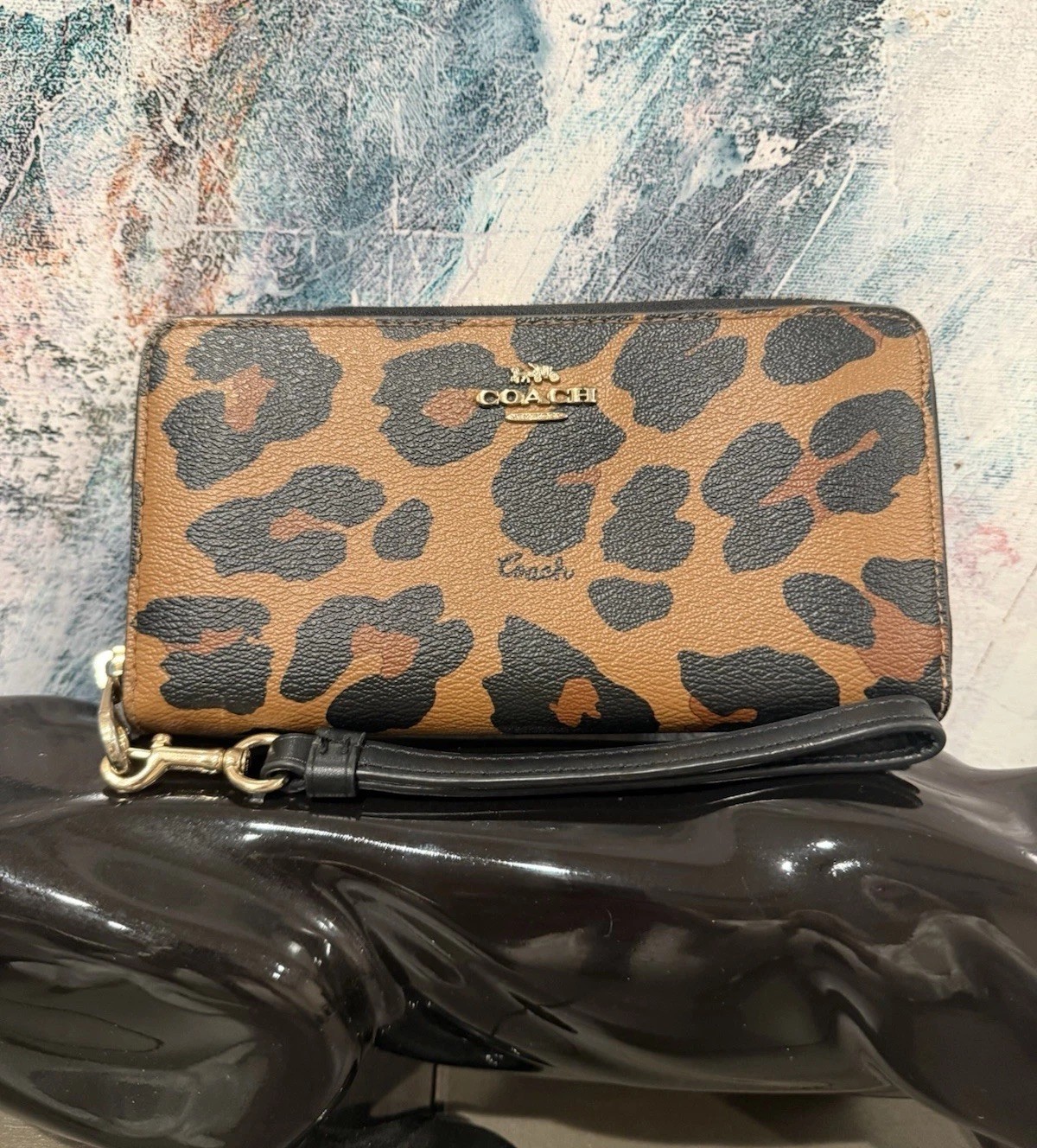 Coach Wallet Leopard Pattern Zip Around Leather A… - image 3