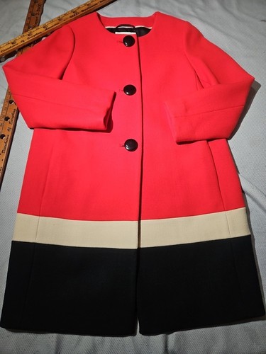 Chaqueta Kate Spade Mujer Talla 8 Rojo Agarrado Tricolor Lana Abrigo Botón Lujo  - Imagen 2 de 12