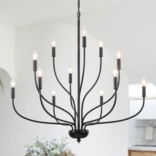 12-Lights Black Farmhouse Chandelier for Dining Room, 34 Inch Large Chandelie...