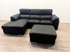 Valencia Black Leather Left Hand Corner Chaise Sofa & Footstool (RRP £2,035)