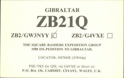 Amateurfunk QSL/QSO ZB21Q Gibraltar 1988 DX-Pedition 50MHz CW