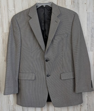 Van Heusen Mens 40R Sport Coat Blazer Two Button Check Black Plaid Poly Blend