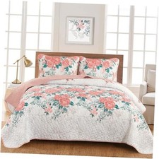 Floral Quilt Set King Size Summer Botanical Bedspreads King 104"x90" Pink