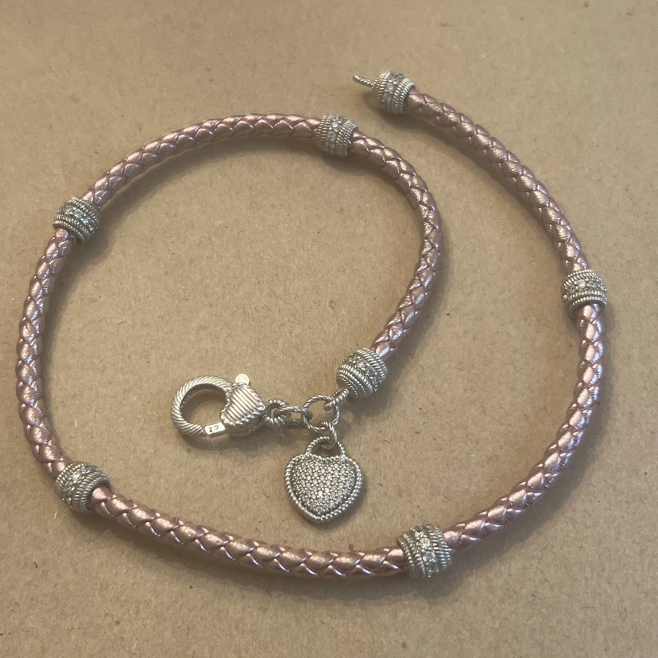 "Collar de estación Judith Ripka de 18"" de cuero tejido rosa metálico 925 de 18""" Foto 2 de 4