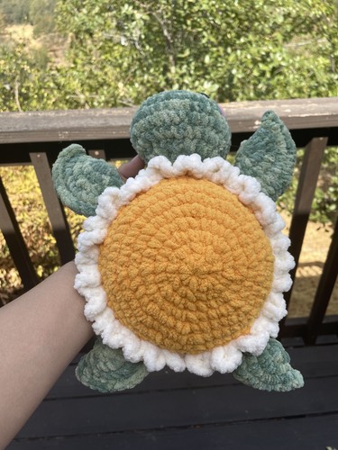 Soft Yarn Handmade Crochet Amigurumi Plush Green Daisy Turtle Stuffed Animal 13” - Picture 5 of 5