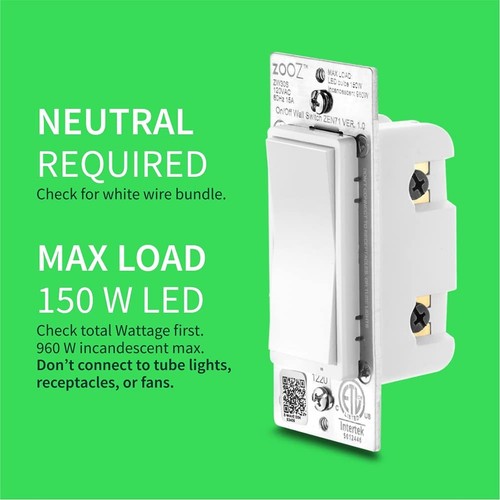 800 Series Z-Wave Long Range On/Off Switch ZEN71 800LR, White | Direct 3-Way ... - 第 3/6 張圖片