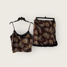 Victoria's Secret Slip Skirt and Cami Satin Set size Large Leopard Animal Print