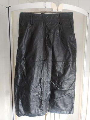 Echt Leder Rock schwarz RV knielang Gr.S Schlitz Bleistiftrock