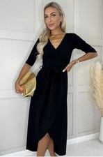 Missfiga@ New Look BNWT “Bolina” Black Faux Wrap Dress Midimaxi Belted Size 16