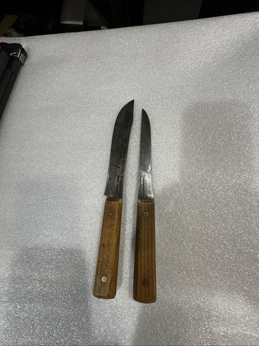 2 cuchillos de chefs vintage Forgecraft de acero al carbono de 7” 6” 1/2 mango de madera - Imagen 2 de 7