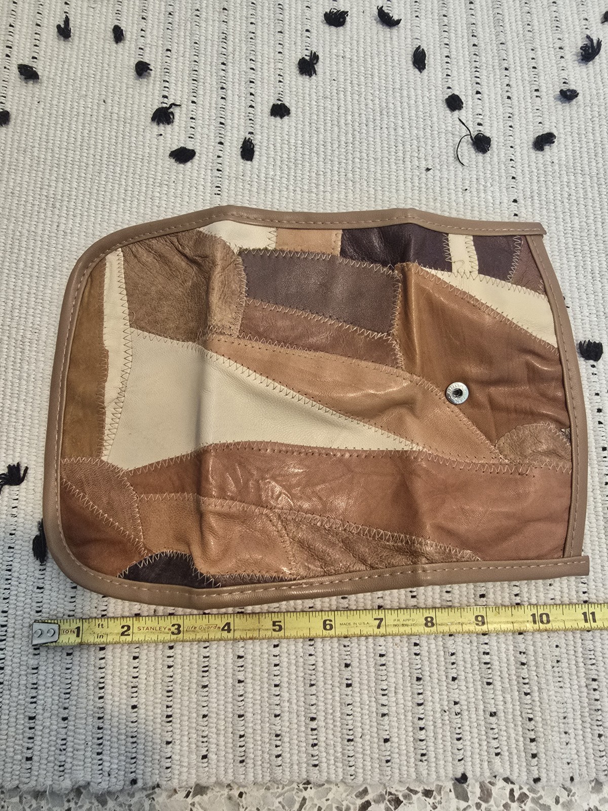 Patchwork leather wallet clutch zigzag stitch tri… - image 11