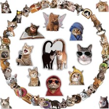 100 Pcs Cat Stickers Cute Cat Meme Waterproof Vinyl Decals Bulk Laptop Phone