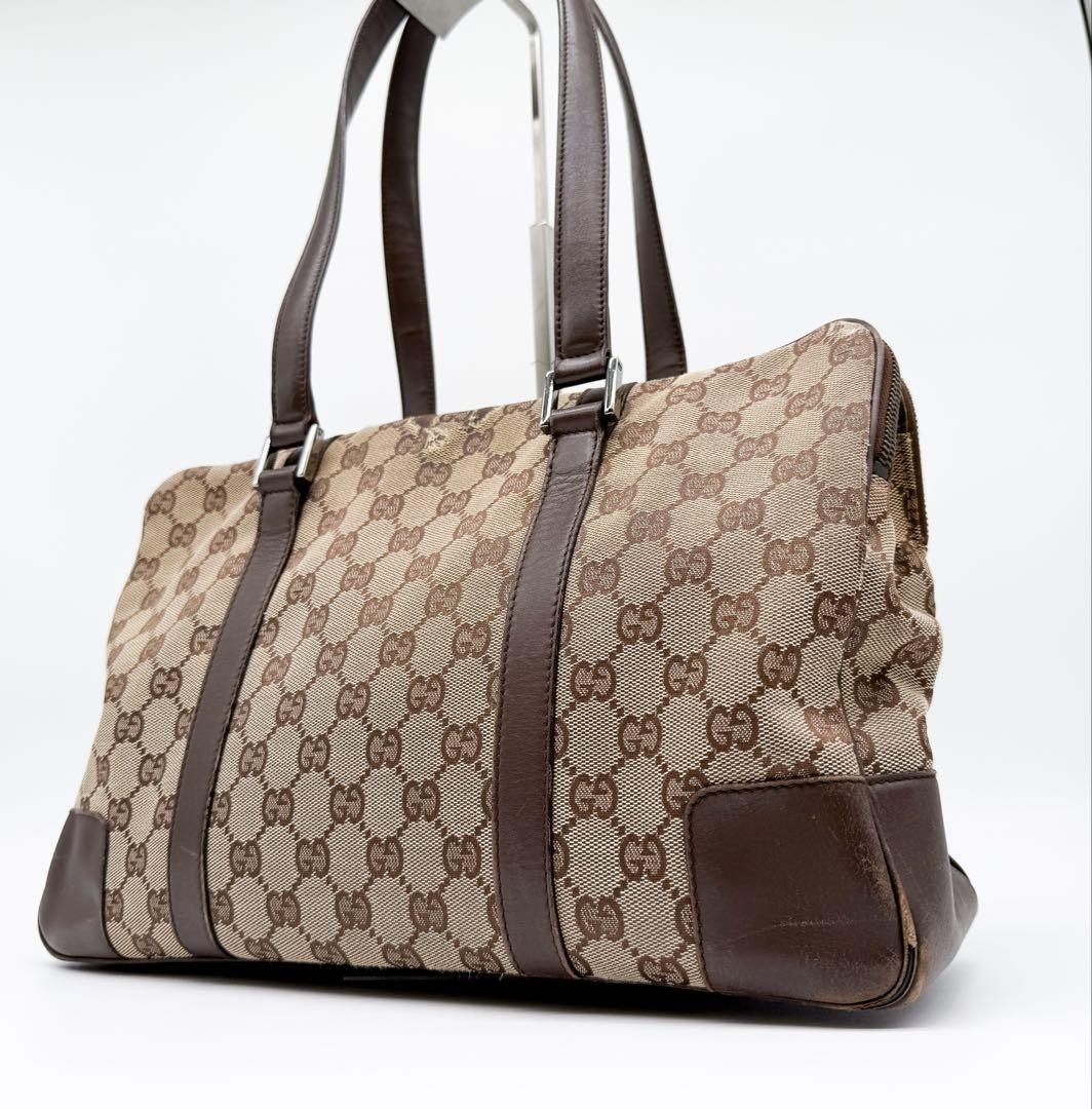 Gucci GG Pattern Leather Canvas Tote Luxury Handbag New