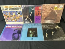 Lot of 6 Vintage LP Vinyl Records Brubeck, Rivers, Van Ronk, Diddley, Jackson