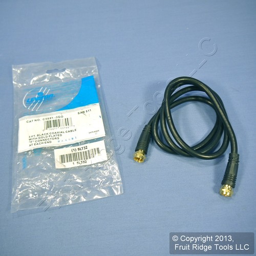 Leviton Black 3 Ft Coaxial Video Cable w/ GOLD PLUG Ends F-Type RG59 C5851-3GO - 第 1/6 張圖片