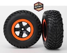 Traxxas 5863R - Tires  Wheels, Glued S1  SCT, Black, Orange Beadlock Wheels 