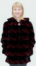 Clearance Black And Red Sheared Rex Rabbit Fur Jacket With Hood – Size 12-14
