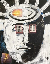 Alan Lofsness - Mixed-Media/Collage "Ancient Poet" Art 14 x 18 in.