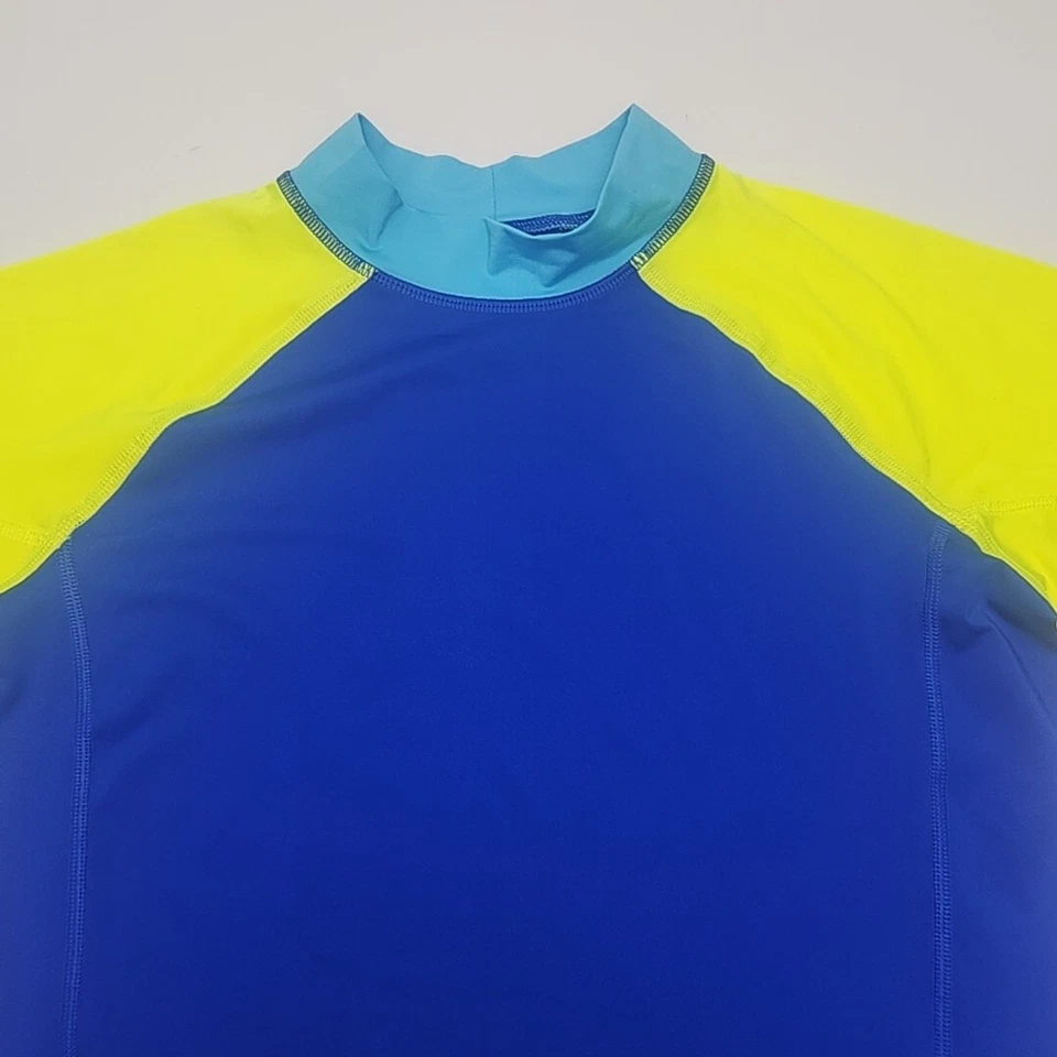 Camisa de natación Lands End Rash Guard azul amarillo manga corta niño joven XL 14-16 simulada Foto 3 de 4