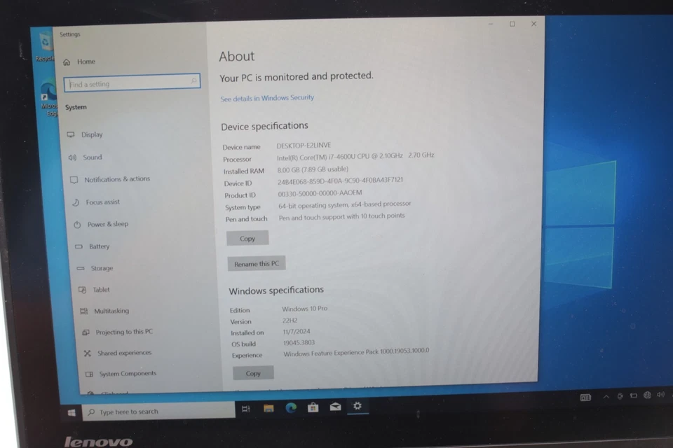 Lenovo ThinkPad Yoga S1 i7-4600U 8GB 240GB SSD Win10 Pro PANTALLA TÁCTIL BadBatt 087 Foto 2 de 4