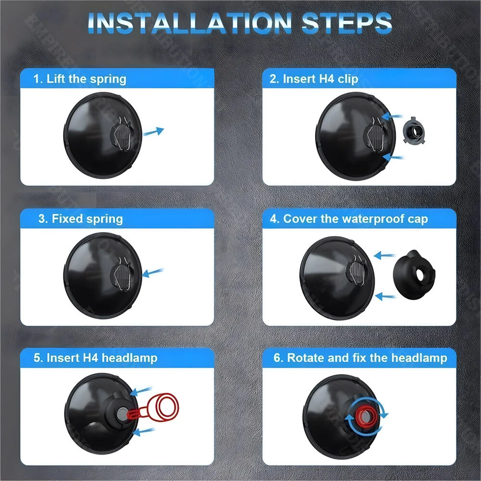 Par de faros LED redondos de 7 pulgadas cromados haz alto/bajo para Ford Mustang 1964-1973 Foto 4 de 4