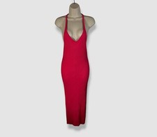  295 Helmut Lang Women's Pink Rib-Knit V-Neck Halter Tank Dress Size XS