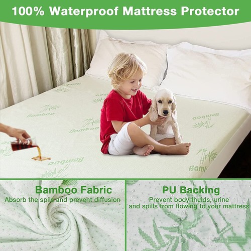 Mattress Protector Bamboo 100% Waterproof Pad Cover King Queen Double Single - Picture 2 of 20