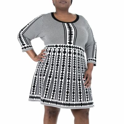 Brand New Womens Nina Leonard Geometric Fit u0026amp; Flare Sweater Dress Size:  3XL X209 | eBay