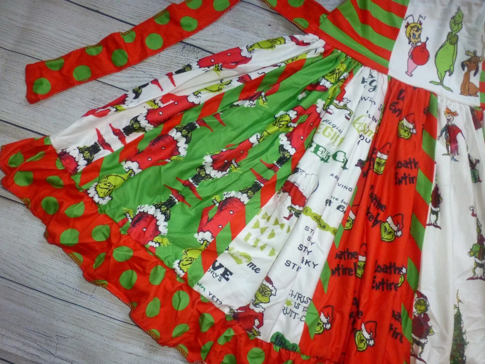 NUEVO Vestido de Navidad Boutiqu Grinch Whoville Volantes Giratorio Niñas Foto 2 de 4