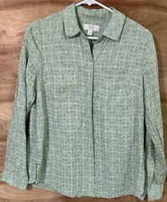 Charter Club Women’s Small Blouse Luxury Linen Button Down Roll Tab Floral